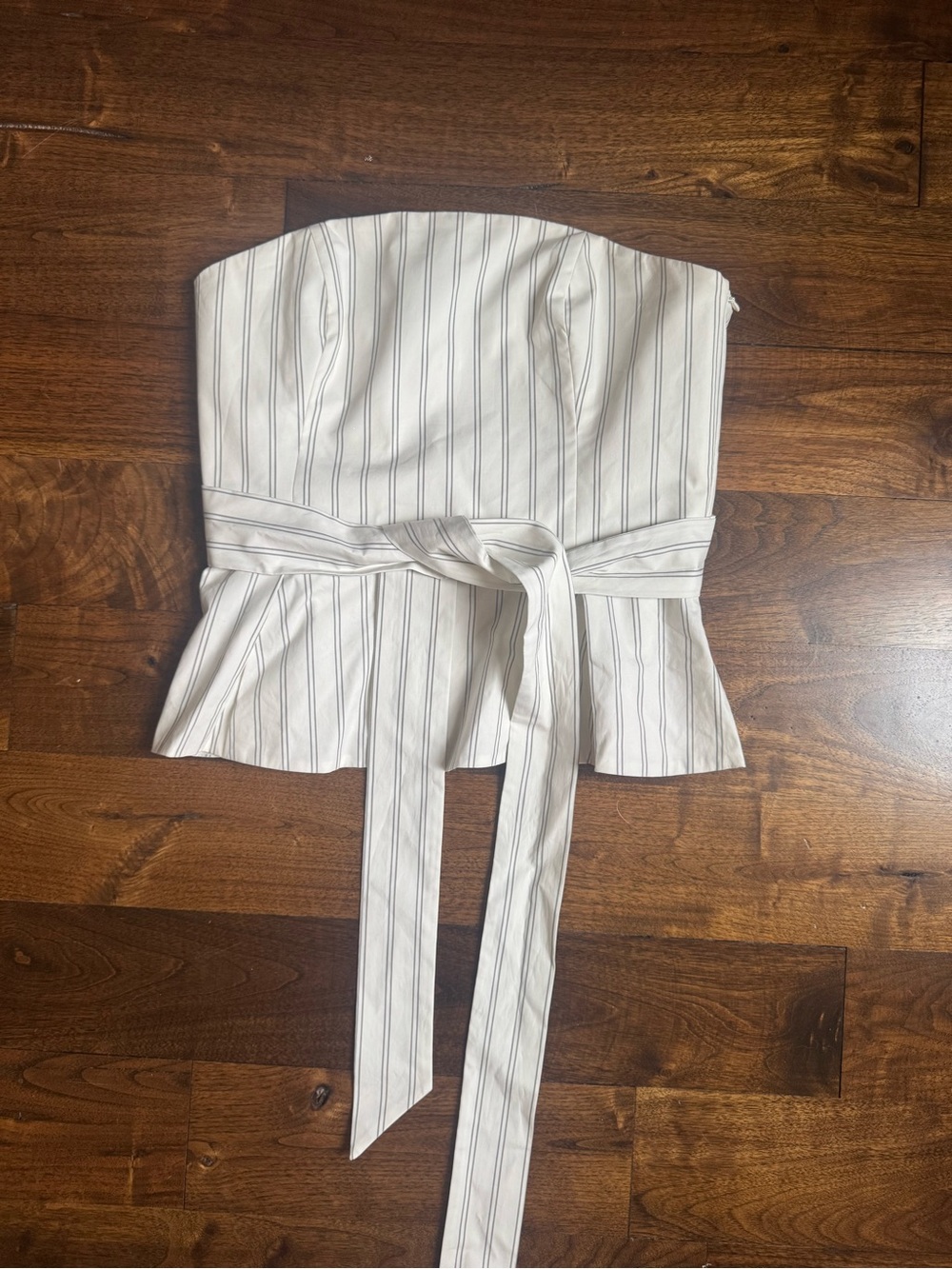 Club Monaco White Pinstriped Strapless Tie-Waist Bustier